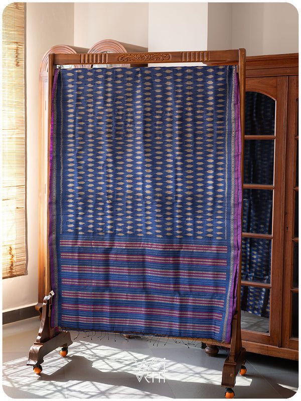 Royal Blue Kadamba Ikat Handspun Tussar Silk Saree