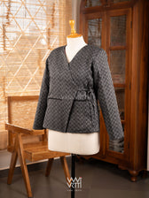 Black Lotus Parrot  Reversible Zig Zag Ikat Overlap Waist Length Jacket