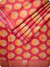 Red Orange Surya Ikat Handspun Tussar Silk Saree