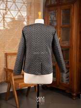 Black Lotus Parrot  Reversible Zig Zag Ikat Overlap Waist Length Jacket