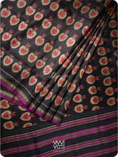 Black Red Pomegranate Ikat Handspun Tussar Silk Saree