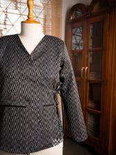 Black Lotus Parrot  Reversible Zig Zag Ikat Overlap Waist Length Jacket