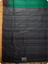 Emerald Green Black Gheecha Handspun Tussar Silk Saree
