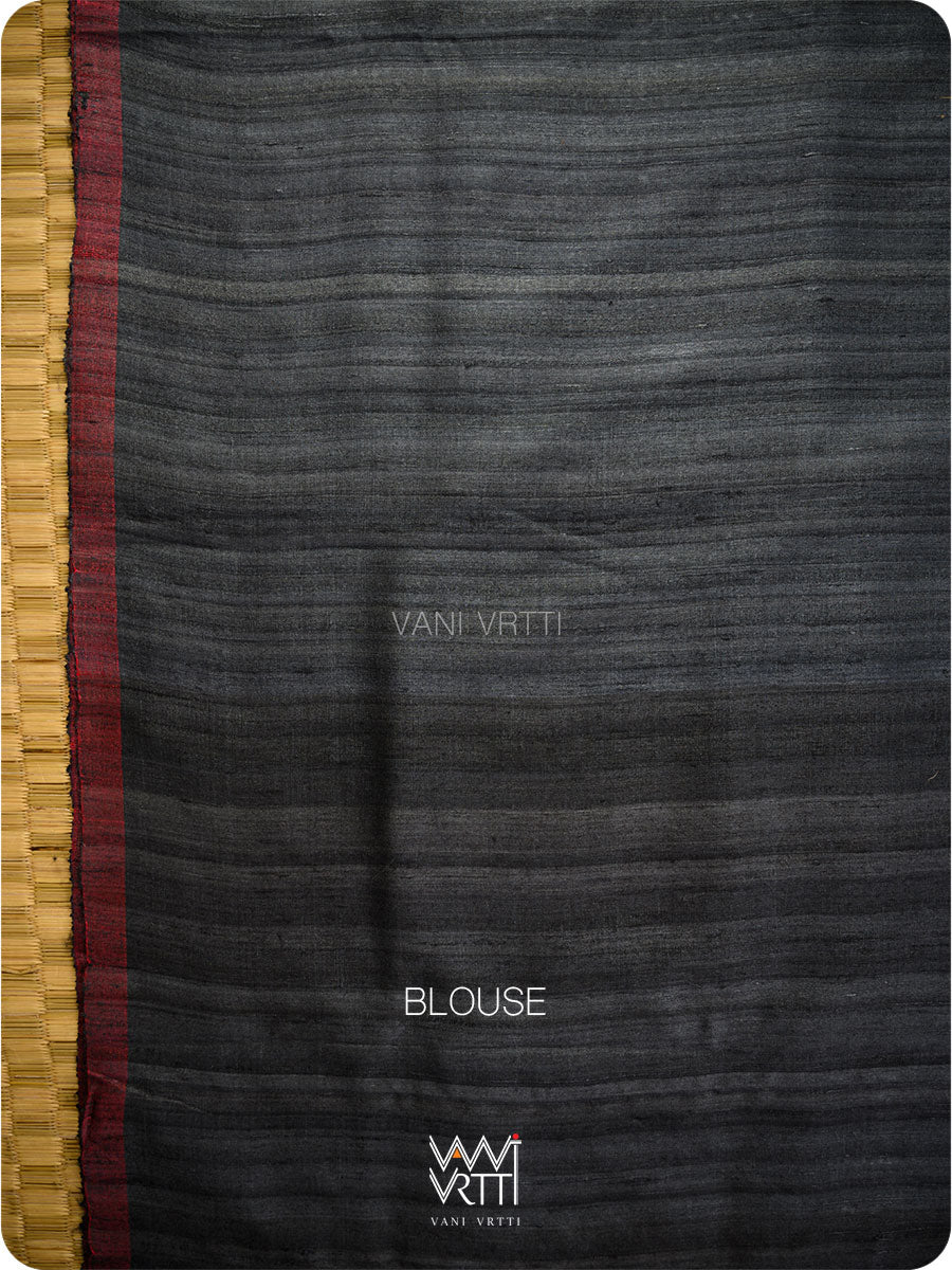Emerald Green Black Gheecha Handspun Tussar Silk Saree