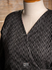Black Lotus Parrot  Reversible Zig Zag Ikat Overlap Waist Length Jacket