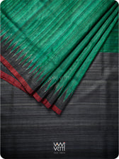 Emerald Green Black Gheecha Handspun Tussar Silk Saree