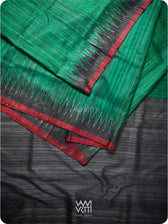 Emerald Green Black Gheecha Handspun Tussar Silk Saree