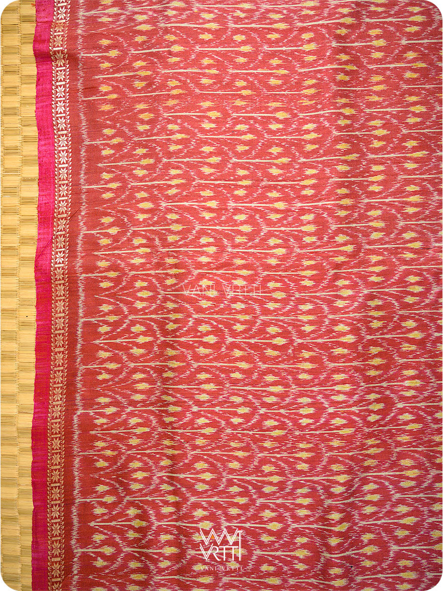 Maroon Iris Ikat Handspun Tussar Silk Sari
