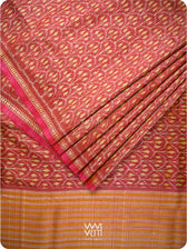 Maroon Iris Ikat Handspun Tussar Silk Sari