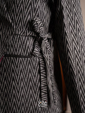 Black Lotus Parrot  Reversible Zig Zag Ikat Overlap Waist Length Jacket