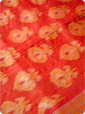 Red Orange Pomegranate Ikat Handspun Tussar Silk Saree