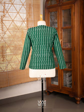 Bottle Green Lotus Parrot Reversible Parallel Ikat Overlap Waist Length Jacket