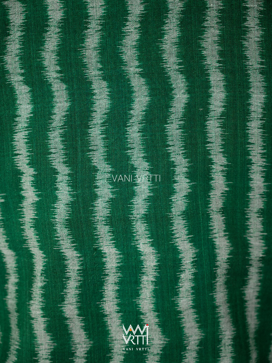 Bottle Green Lotus Parrot Reversible Parallel Ikat Overlap Waist Length Jacket