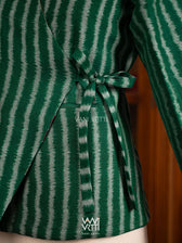 Bottle Green Lotus Parrot Reversible Parallel Ikat Overlap Waist Length Jacket