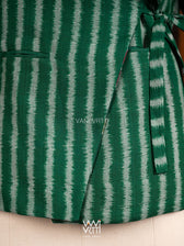 Bottle Green Lotus Parrot Reversible Parallel Ikat Overlap Waist Length Jacket