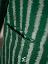 Bottle Green Lotus Parrot Reversible Parallel Ikat Overlap Waist Length Jacket