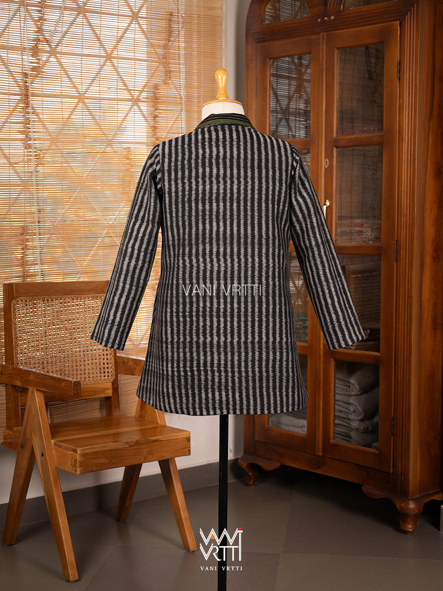 Black Lotus Parrot Reversible Parallel Ikat Kimono Collar Tunic Jacket