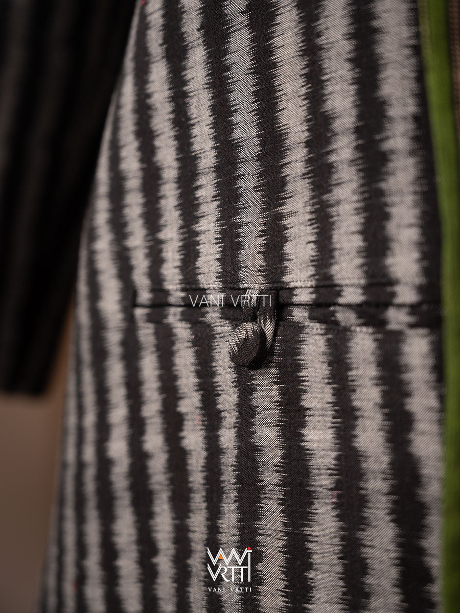 Black Lotus Parrot Reversible Parallel Ikat Kimono Collar Tunic Jacket