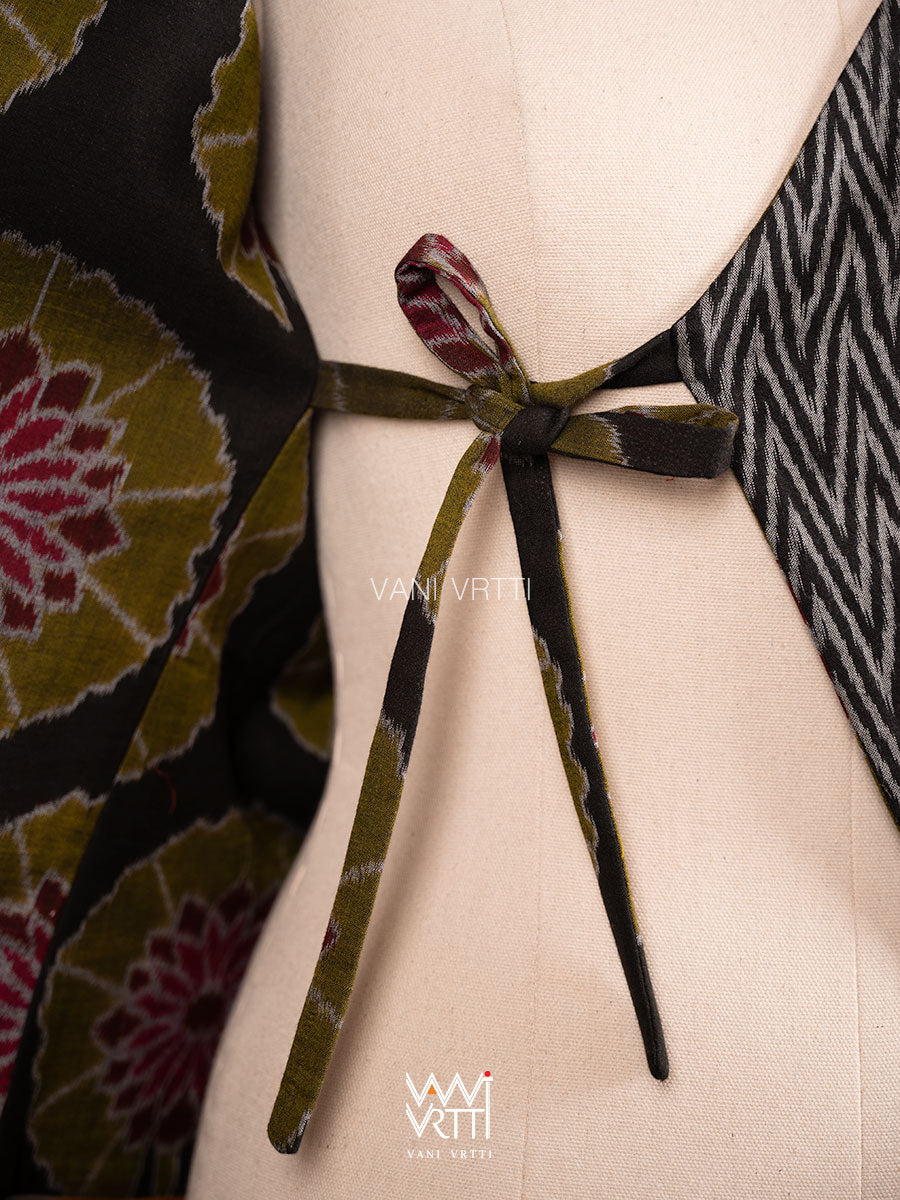 Black Lily Pond Cotton Ikat Reversible Jacket