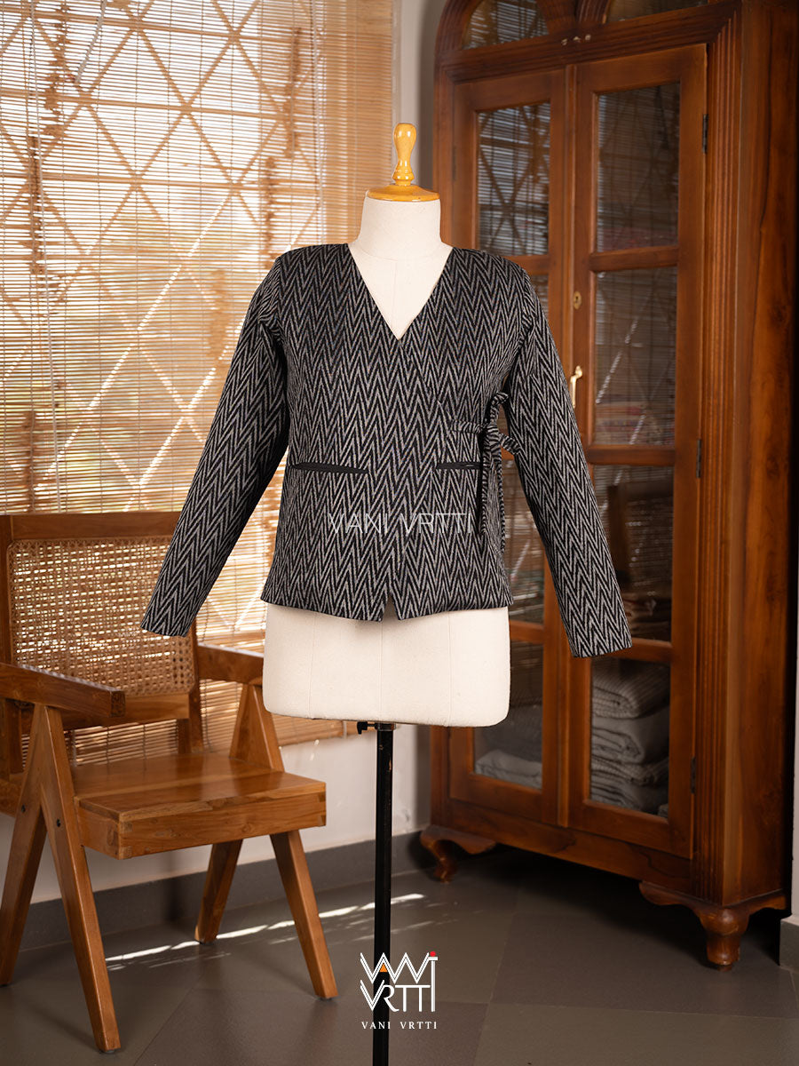 Black Lily Pond Cotton Ikat Reversible Jacket