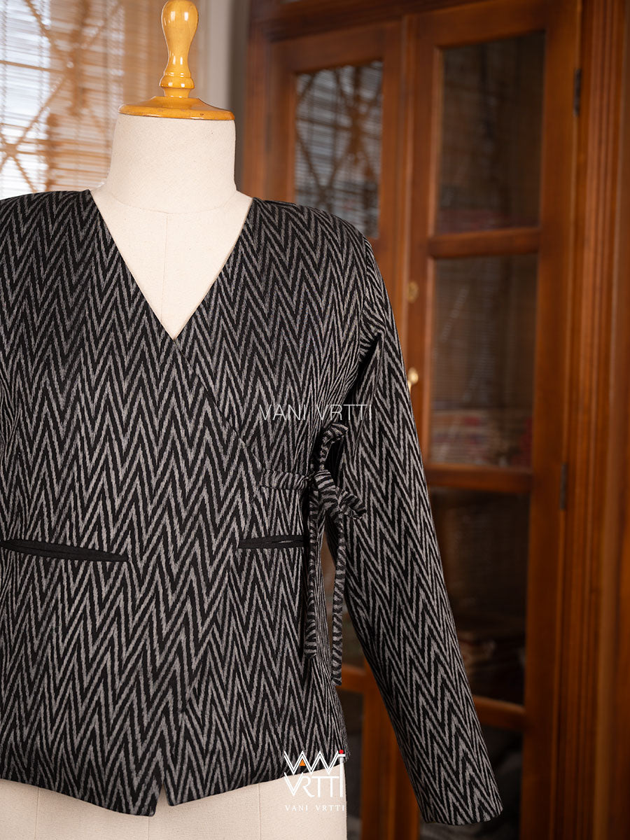 Black Lily Pond Cotton Ikat Reversible Jacket