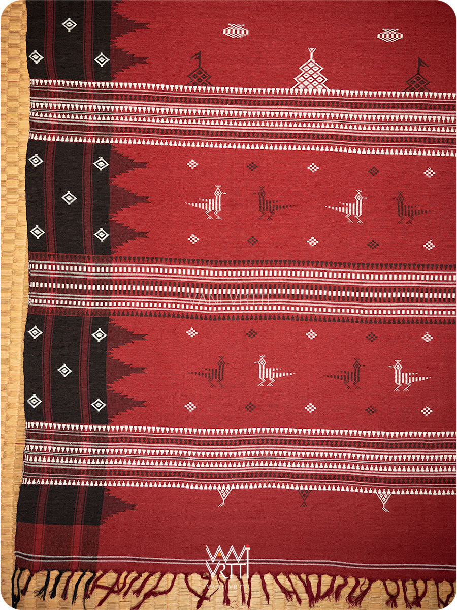 Madder Off White Black Tribal Masterweave Heavy Cotton Kotpad Saree