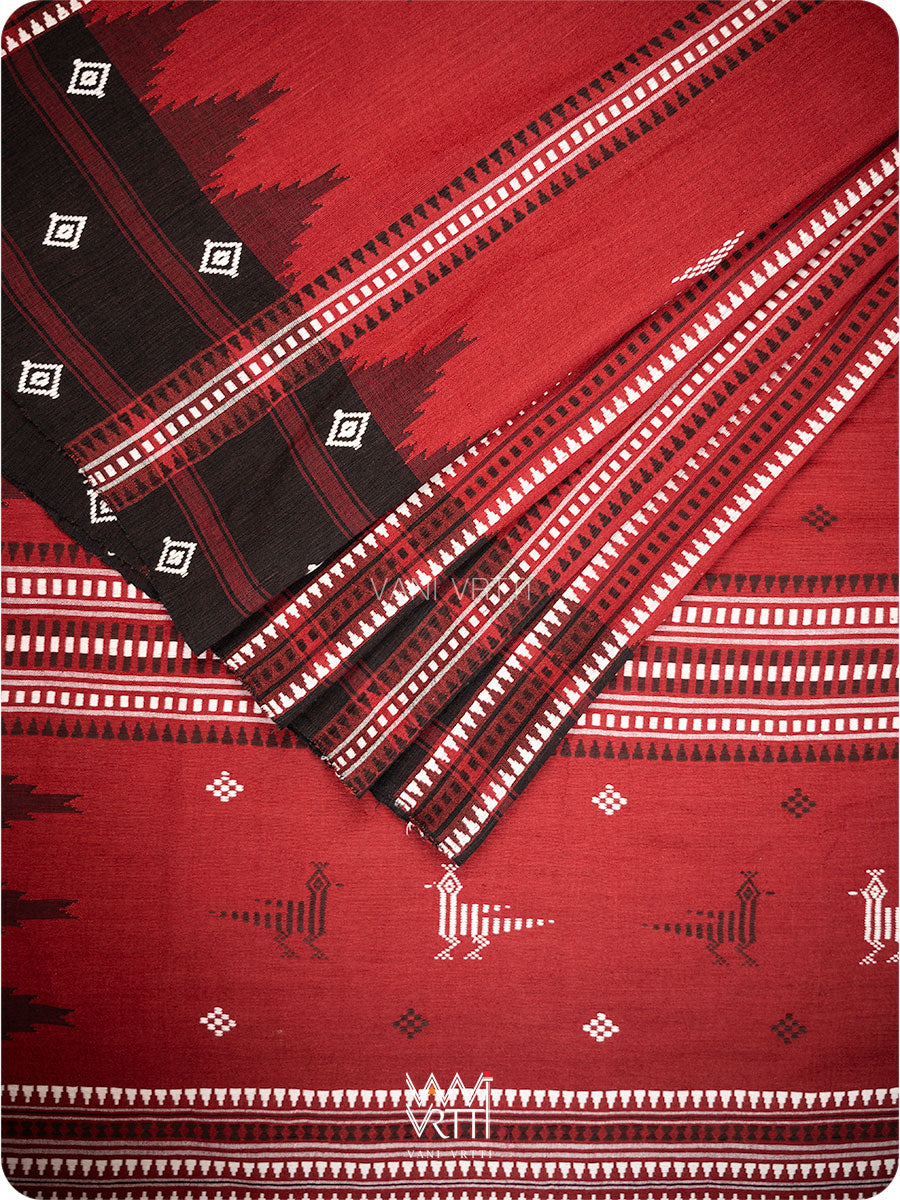 Madder Off White Black Tribal Masterweave Heavy Cotton Kotpad Saree