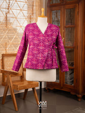 Pink Laal Jaba Reversible Parallel Ikat Overlap Waist Length Jacket