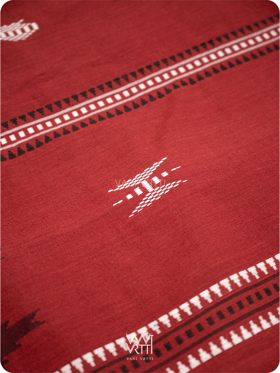 Madder Off White Black Tribal Masterweave Heavy Cotton Kotpad Saree
