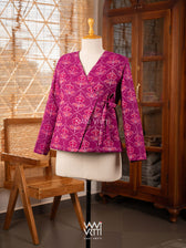 Pink Laal Jaba Reversible Parallel Ikat Overlap Waist Length Jacket