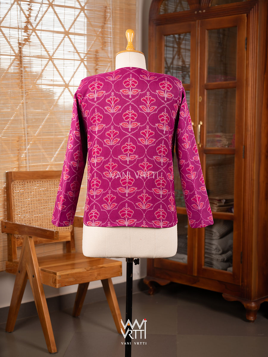 Pink Laal Jaba Reversible Parallel Ikat Overlap Waist Length Jacket