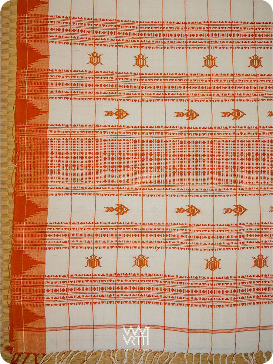 Off White Palash Orange Checks Medium Cotton Kotpad Saree