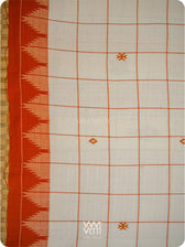 Off White Palash Orange Checks Medium Cotton Kotpad Saree