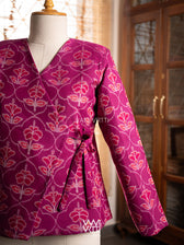 Pink Laal Jaba Reversible Parallel Ikat Overlap Waist Length Jacket