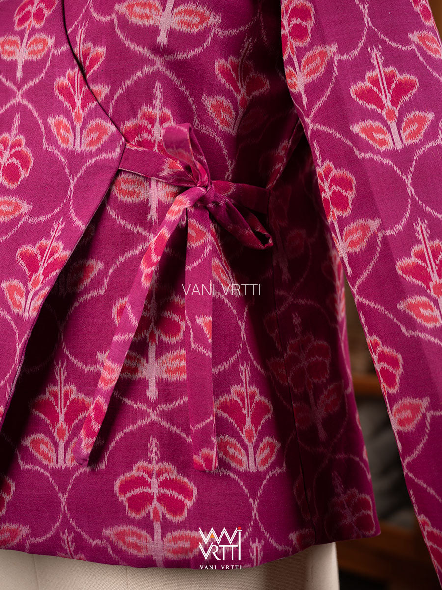 Pink Laal Jaba Reversible Parallel Ikat Overlap Waist Length Jacket