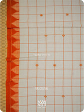 Off White Palash Orange Checks Medium Cotton Kotpad Saree