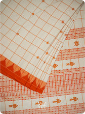 Off White Palash Orange Checks Medium Cotton Kotpad Saree