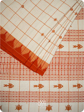 Off White Palash Orange Checks Medium Cotton Kotpad Saree