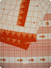 Off White Palash Orange Checks Medium Cotton Kotpad Saree
