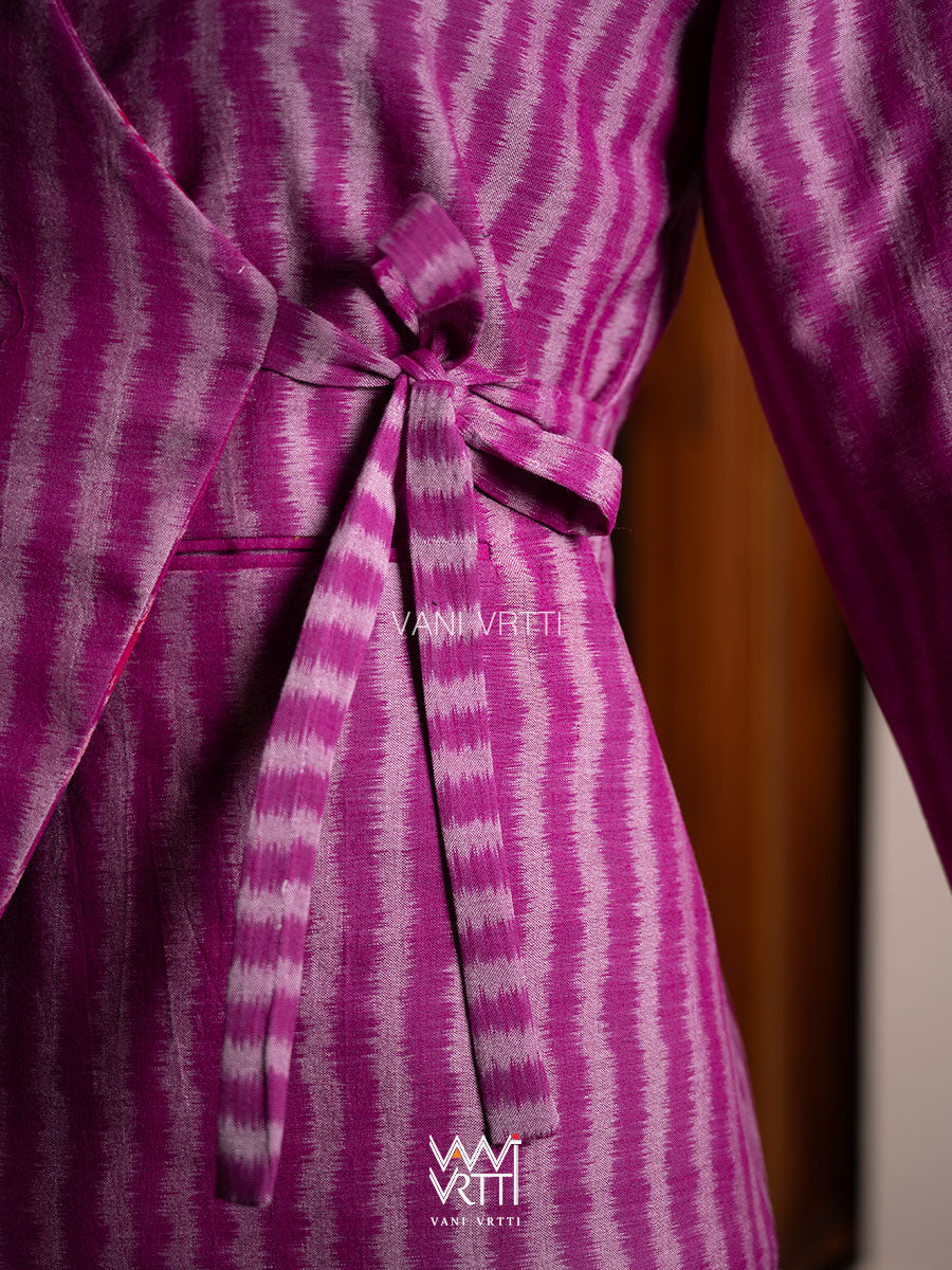 Pink Laal Jaba Reversible Parallel Ikat Overlap Waist Length Jacket