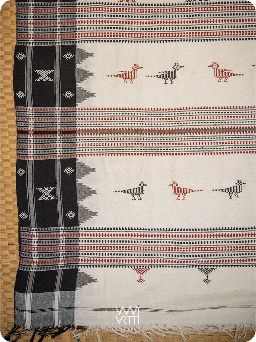 Off White Black Tribal Masterweave Heavy Cotton Kotpad Saree