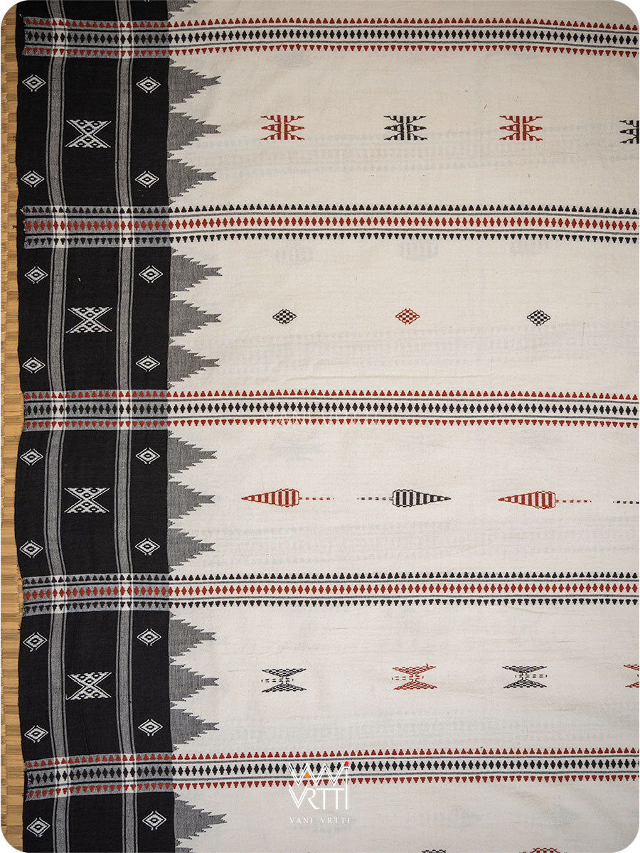 Off White Black Tribal Masterweave Heavy Cotton Kotpad Saree