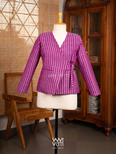 Pink Laal Jaba Reversible Parallel Ikat Overlap Waist Length Jacket