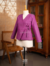 Pink Laal Jaba Reversible Parallel Ikat Overlap Waist Length Jacket