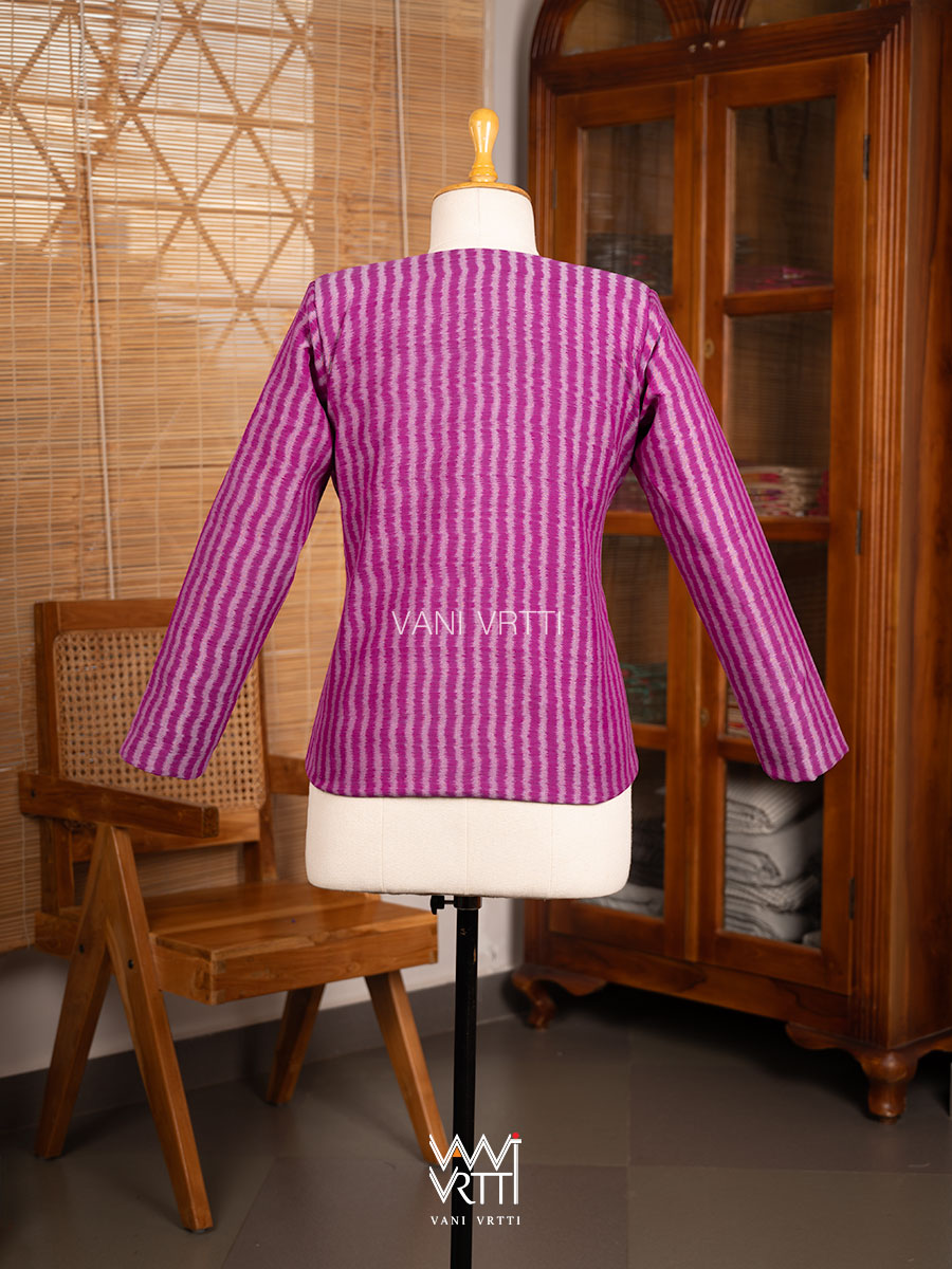 Pink Laal Jaba Reversible Parallel Ikat Overlap Waist Length Jacket