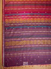Natural Tussar Pink Purple Ganga Jamuna Airavata Konark Double Palla Handspun Tussar Silk Saree