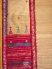 Natural Tussar Pink Purple Ganga Jamuna Airavata Konark Double Palla Handspun Tussar Silk Saree
