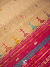Natural Tussar Pink Purple Ganga Jamuna Airavata Konark Double Palla Handspun Tussar Silk Saree