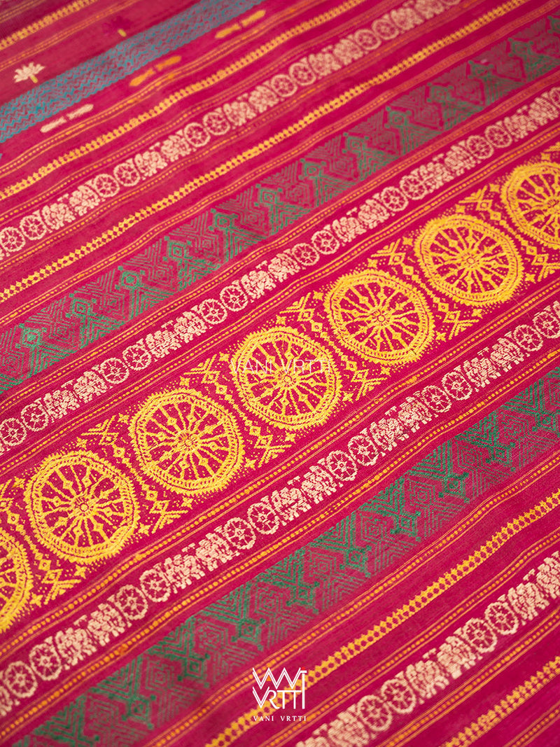 Natural Tussar Pink Purple Ganga Jamuna Airavata Konark Double Palla Handspun Tussar Silk Saree
