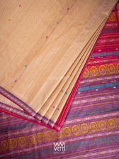 Natural Tussar Pink Purple Ganga Jamuna Airavata Konark Double Palla Handspun Tussar Silk Saree